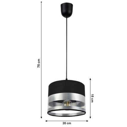 Candelabro suspenso MILO 1xE27/60W/230V prateado/preto