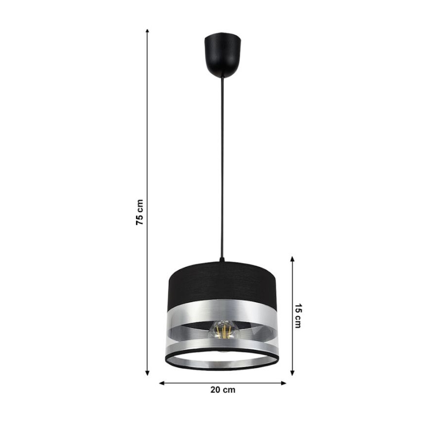 Candelabro suspenso MILO 1xE27/60W/230V prateado/preto
