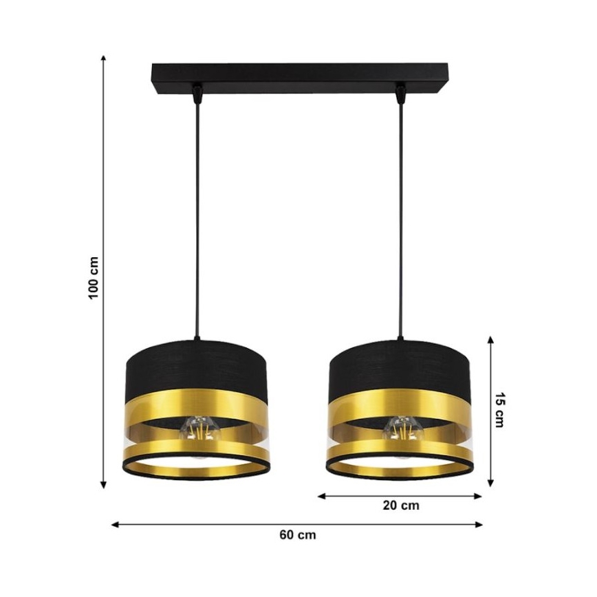 Candelabro suspenso MILO 2xE27/60W/230V dourado/preto