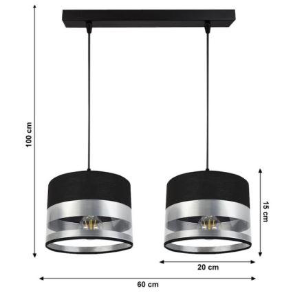 Candelabro suspenso MILO 2xE27/60W/230V prateado/preto