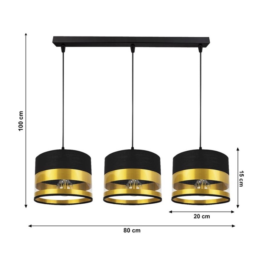 Candelabro suspenso MILO 3xE27/60W/230V dourado/preto