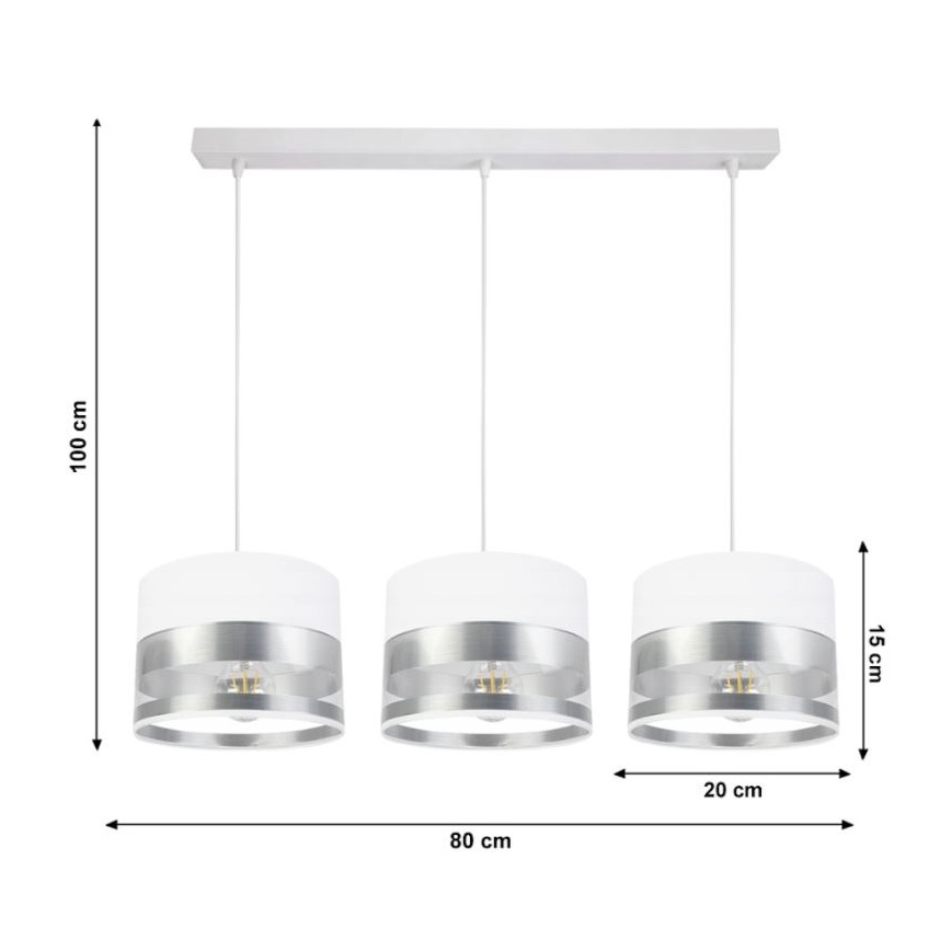 Candelabro suspenso MILO 3xE27/60W/230V prateado