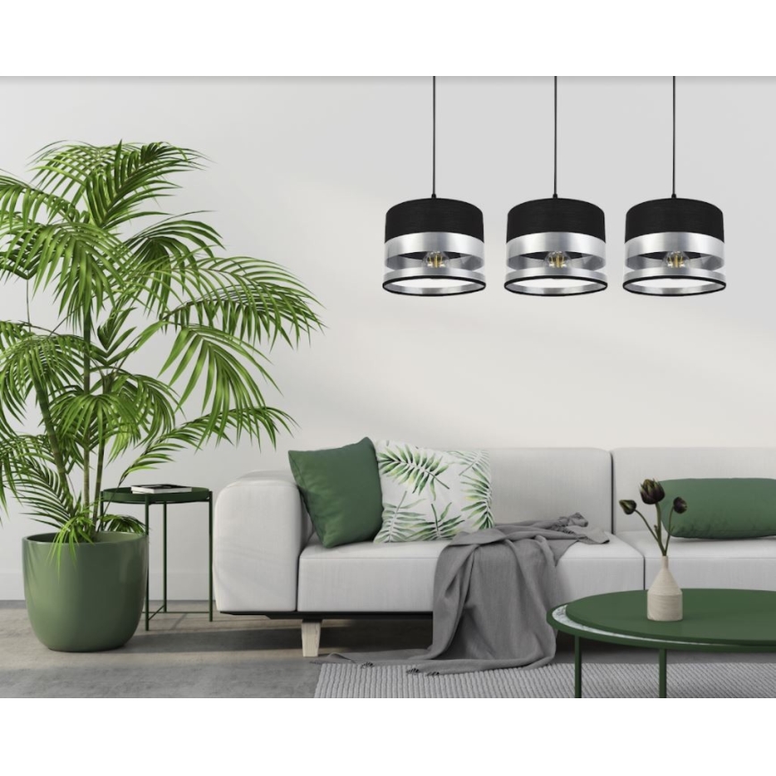 Candelabro suspenso MILO 3xE27/60W/230V prateado/preto
