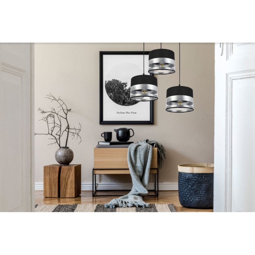 Candelabro suspenso MILO 3xE27/60W/230V prateado/preto