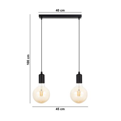 Candelabro suspenso MIROS 2xE27/60W/230V preto