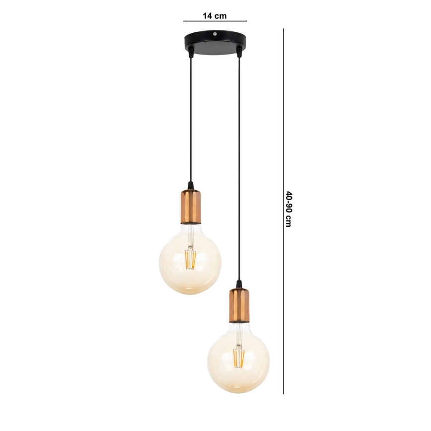 Candelabro suspenso MIROS 2xE27/60W/230V redondo preto/cobre