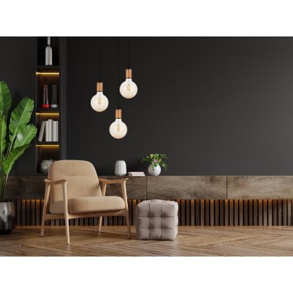 Candelabro suspenso MIROS 3xE27/60W/230V redondo preto/cobre