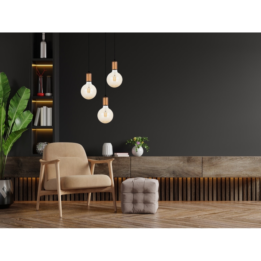 Candelabro suspenso MIROS 3xE27/60W/230V redondo preto/cobre