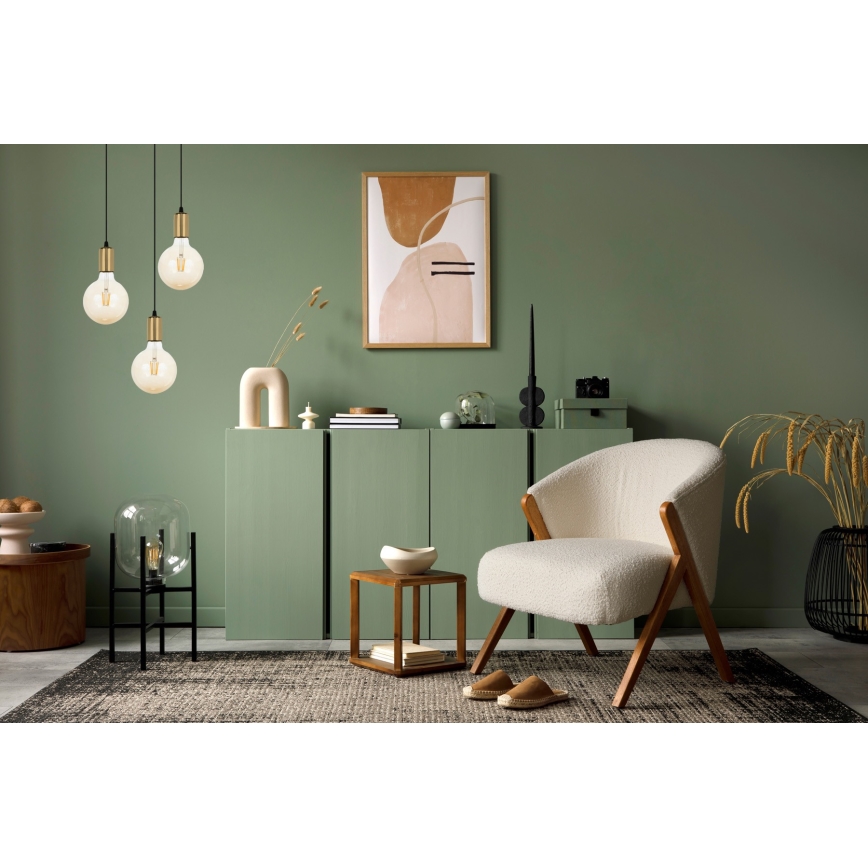Candelabro suspenso MIROS 3xE27/60W/230V redondo preto/dourado
