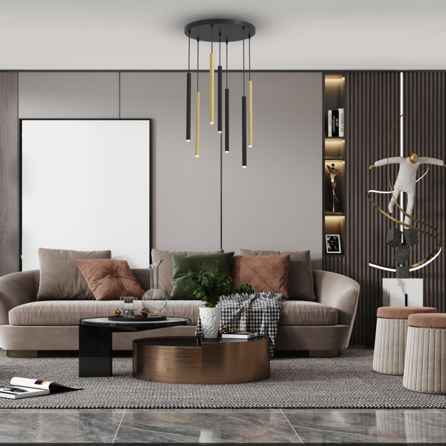 Candelabro suspenso MONZA 7xG9/8W/230V preto/dourado
