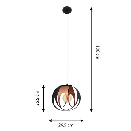 Candelabro suspenso MOONLIGHT 1xE27/15W/230V preto/cobre