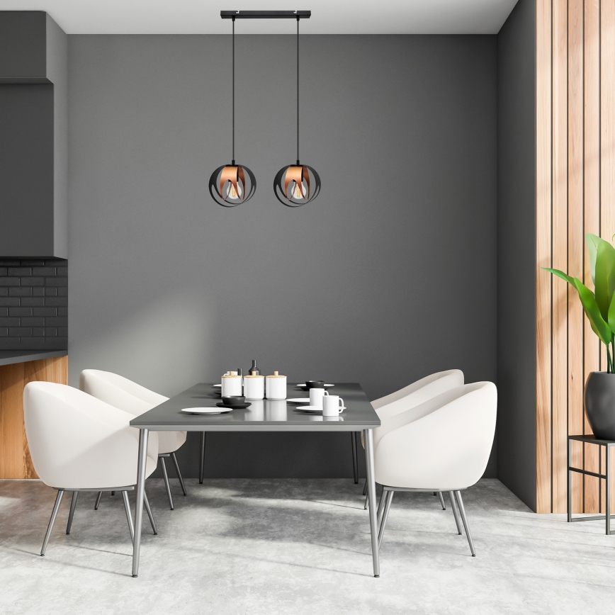 Candelabro suspenso MOONLIGHT 2xE27/15W/230V preto/cobre