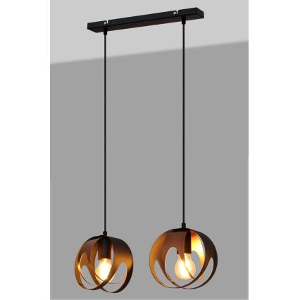 Candelabro suspenso MOONLIGHT 2xE27/15W/230V preto/cobre