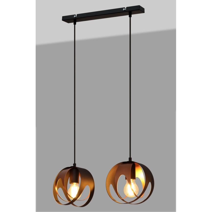 Candelabro suspenso MOONLIGHT 2xE27/15W/230V preto/cobre