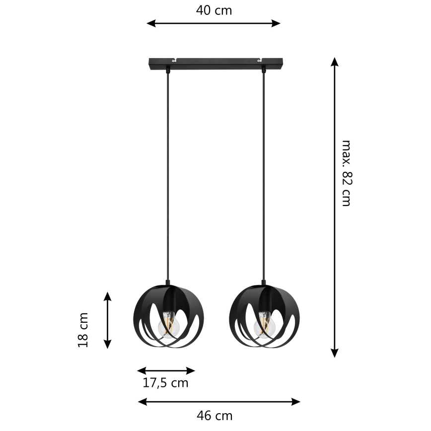 Candelabro suspenso MOONLIGHT 2xE27/15W/230V preto