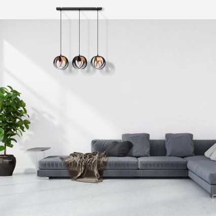 Candelabro suspenso MOONLIGHT 3xE27/15W/230V preto/cobre
