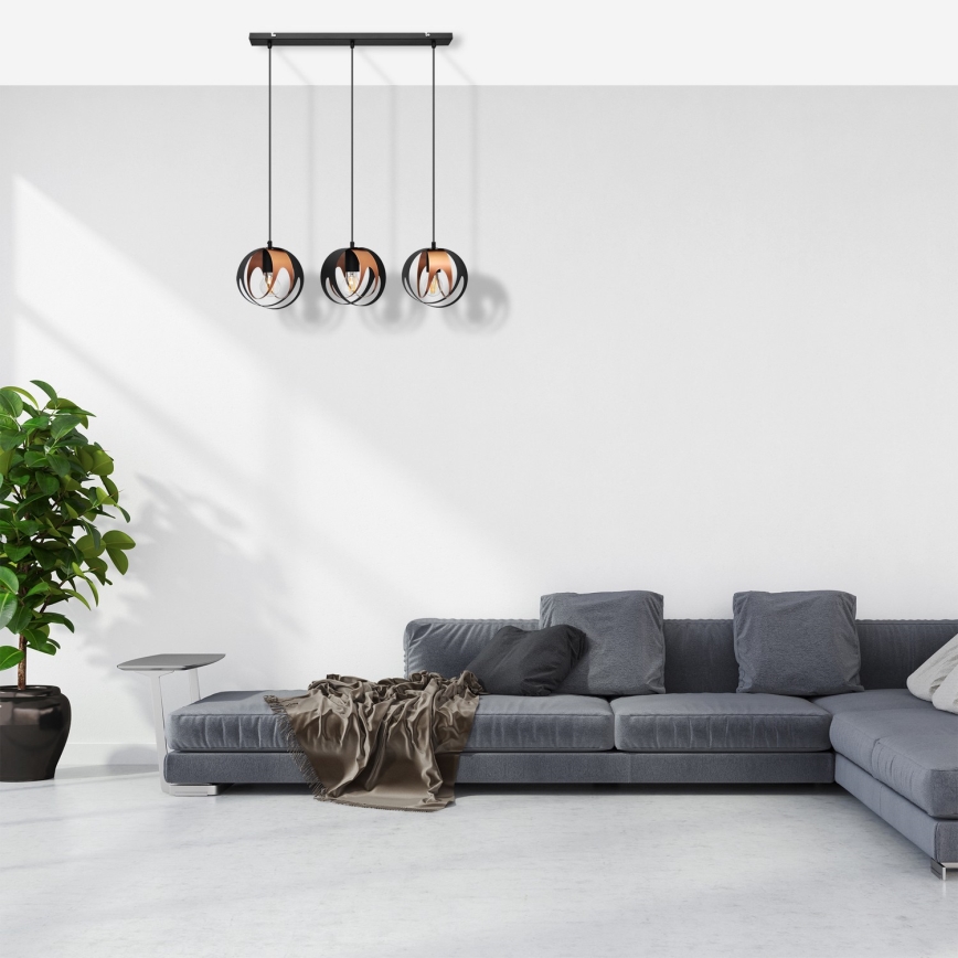 Candelabro suspenso MOONLIGHT 3xE27/15W/230V preto/cobre
