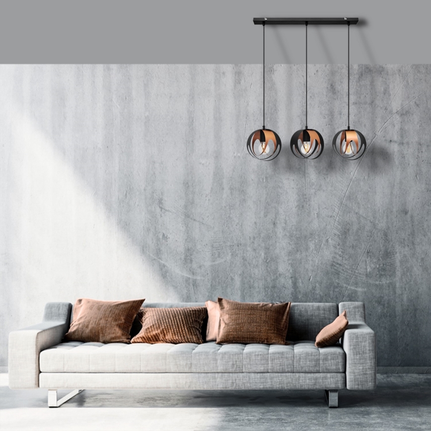 Candelabro suspenso MOONLIGHT 3xE27/15W/230V preto/cobre