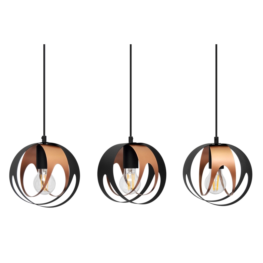 Candelabro suspenso MOONLIGHT 3xE27/15W/230V preto/cobre