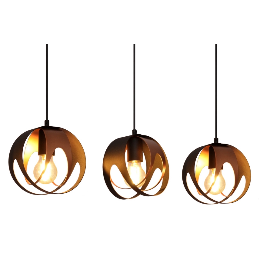 Candelabro suspenso MOONLIGHT 3xE27/15W/230V preto/cobre