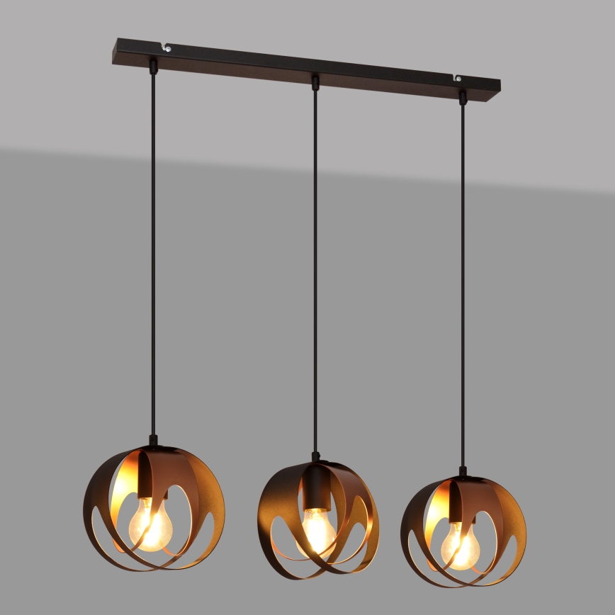 Candelabro suspenso MOONLIGHT 3xE27/15W/230V preto/cobre