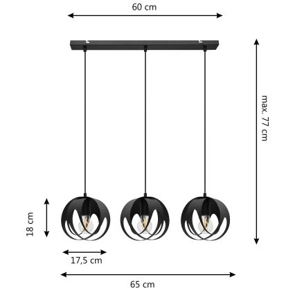 Candelabro suspenso MOONLIGHT 3xE27/15W/230V preto