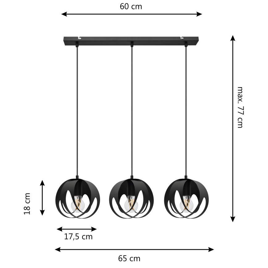 Candelabro suspenso MOONLIGHT 3xE27/15W/230V preto