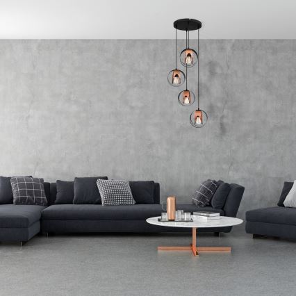 Candelabro suspenso MOONLIGHT 4xE27/15W/230V preto/cobre