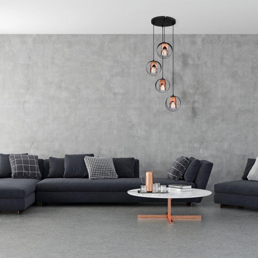 Candelabro suspenso MOONLIGHT 4xE27/15W/230V preto/cobre