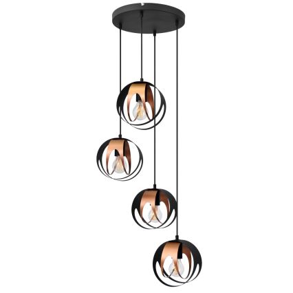 Candelabro suspenso MOONLIGHT 4xE27/15W/230V preto/cobre