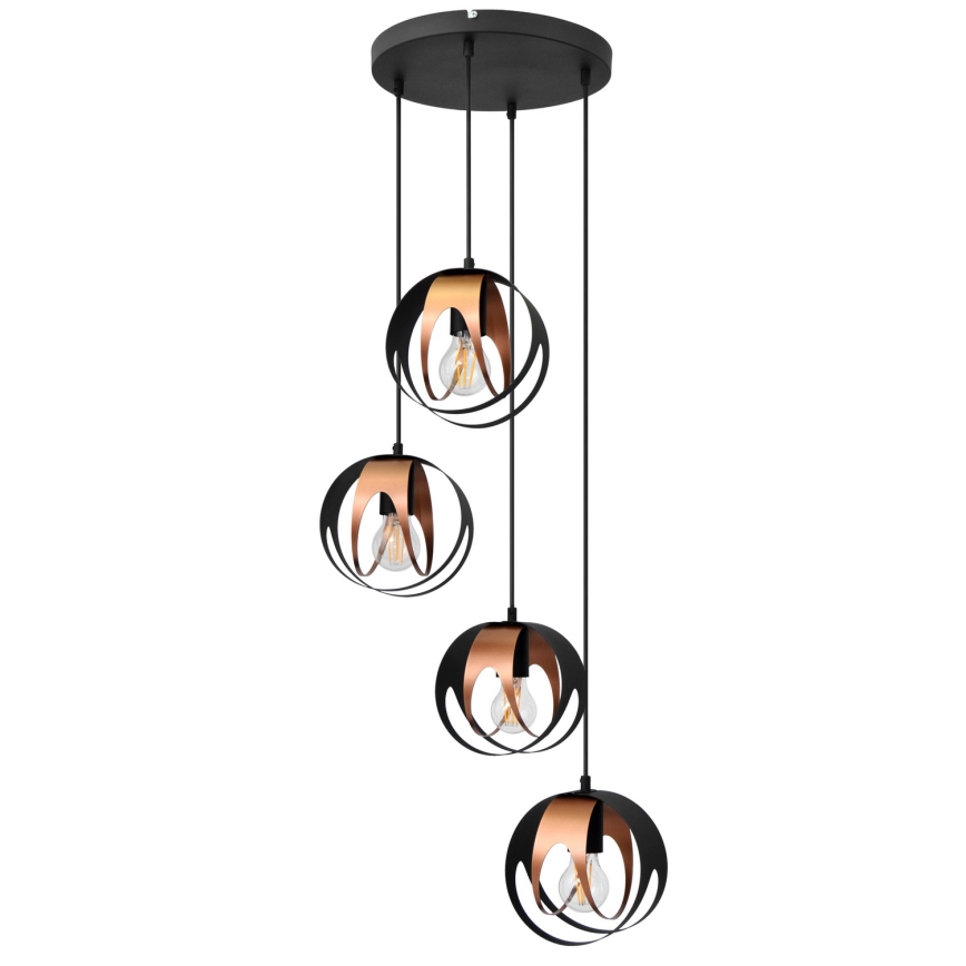 Candelabro suspenso MOONLIGHT 4xE27/15W/230V preto/cobre