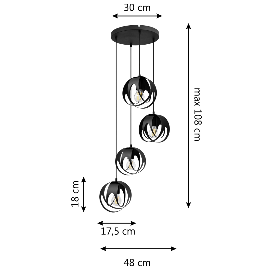 Candelabro suspenso MOONLIGHT 4xE27/15W/230V preto