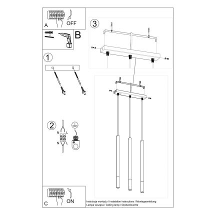 Candelabro suspenso MOSAIC 3xG9/12W/230V preto/cobre