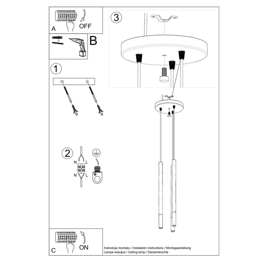 Candelabro suspenso MOSAIC 3xG9/12W/230V preto/cobre