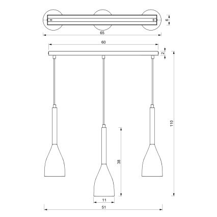 Candelabro suspenso MUZA NEW 3xE27/60W/230V preto