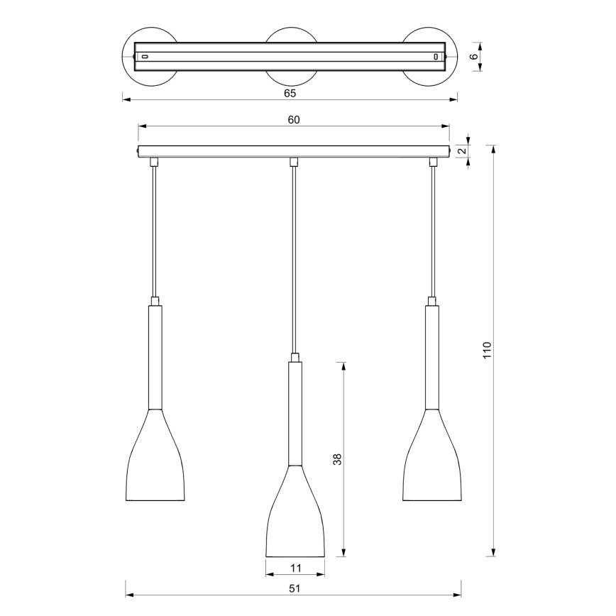 Candelabro suspenso MUZA NEW 3xE27/60W/230V preto