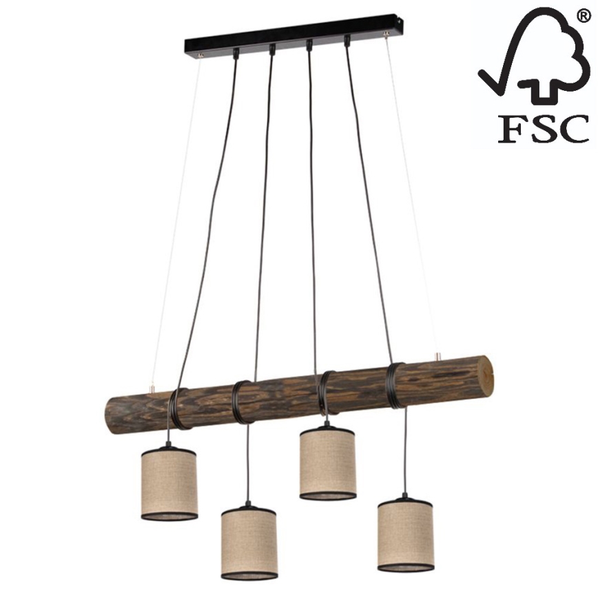 Candelabro suspenso NEGRO 4xE27/25W/230V pinho - certificado por FSC