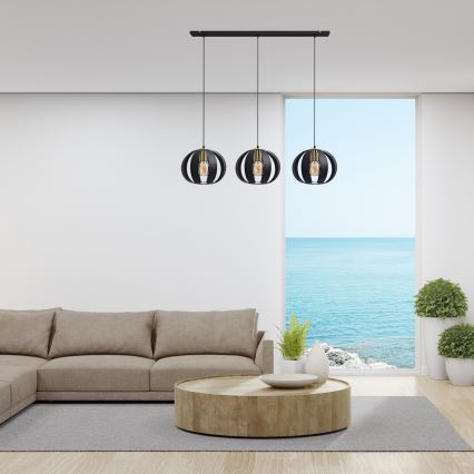 Candelabro suspenso NEWTON 3xE27/15W/230V preto/dourado