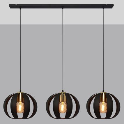 Candelabro suspenso NEWTON 3xE27/15W/230V preto/dourado