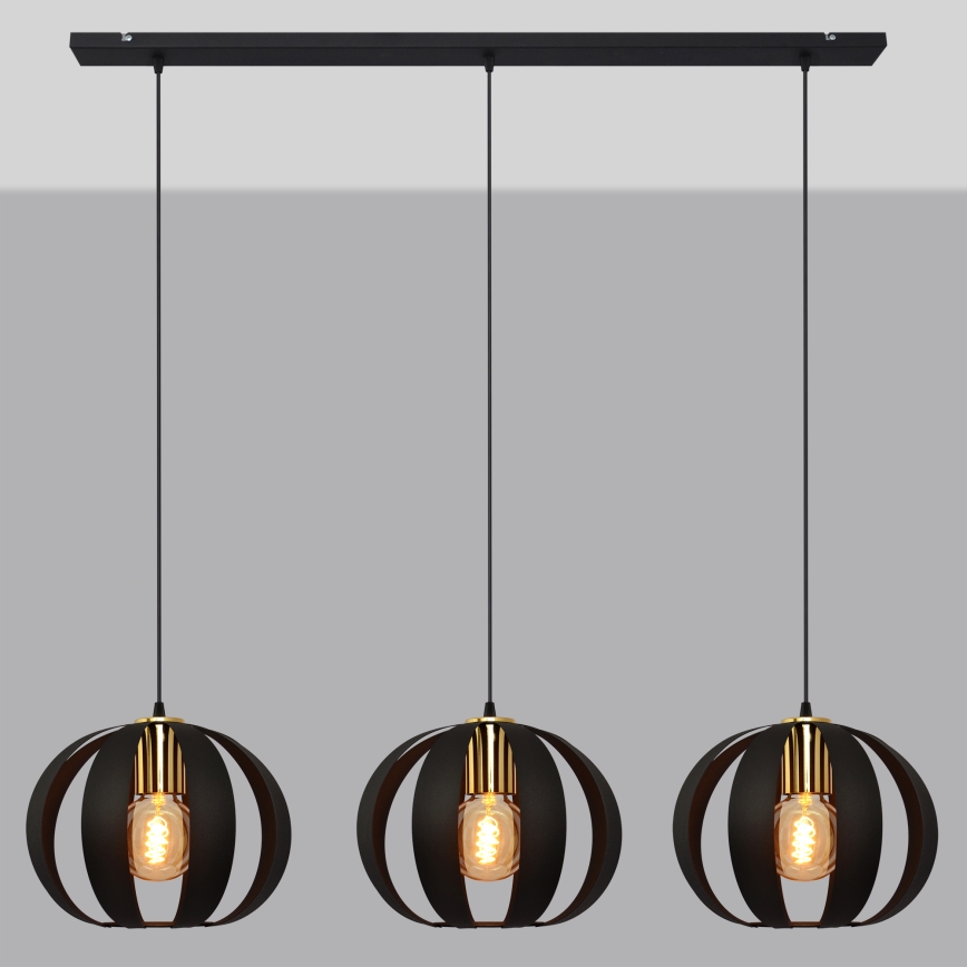 Candelabro suspenso NEWTON 3xE27/15W/230V preto/dourado