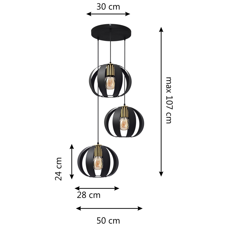 Candelabro suspenso NEWTON 3xE27/15W/230V preto