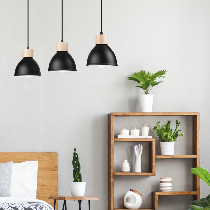 Candelabro suspenso NICO 3xE27/60W/230V preto/faia