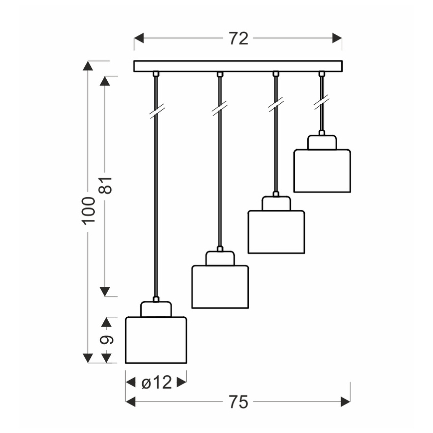 Candelabro suspenso OLENA 4xE27/60W/230V preto