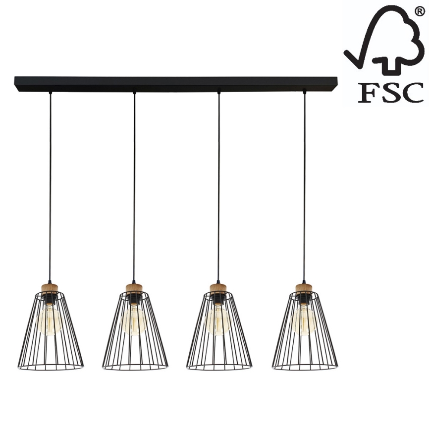 Candelabro suspenso ORAZIO 4xE27/60W/230V carvalho - certificado por FSC