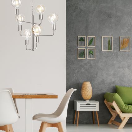 Candelabro suspenso ORLANDO 6xE27/60W/230V prateado