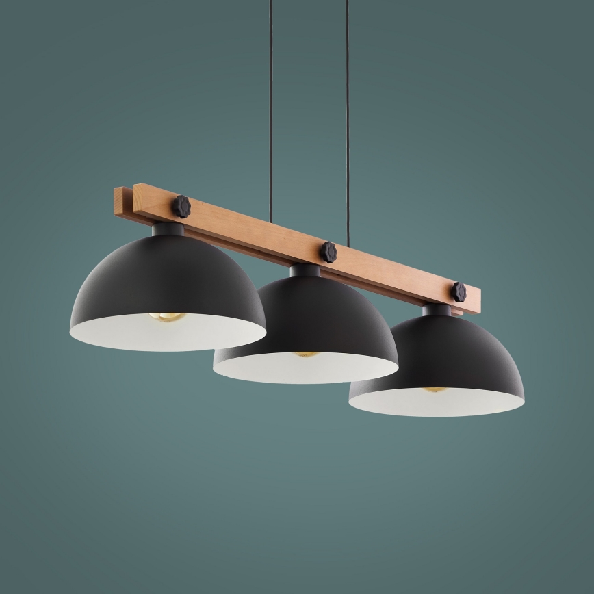 Candelabro suspenso OSLO 3xE27/60W/230V preto/madeira