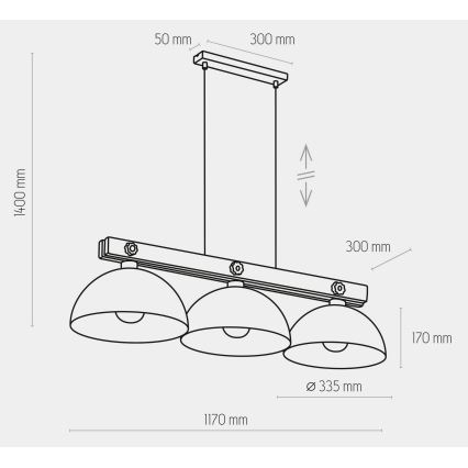 Candelabro suspenso OSLO 3xE27/60W/230V preto/madeira