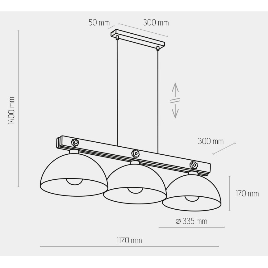 Candelabro suspenso OSLO 3xE27/60W/230V preto/madeira