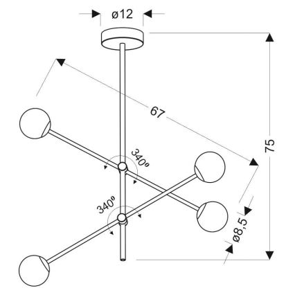 Candelabro suspenso PAKSOS 4xG9/5W/230V cinzento