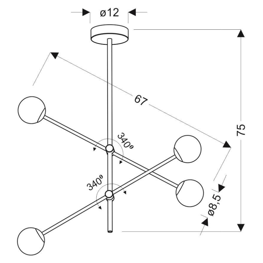 Candelabro suspenso PAKSOS 4xG9/5W/230V cinzento